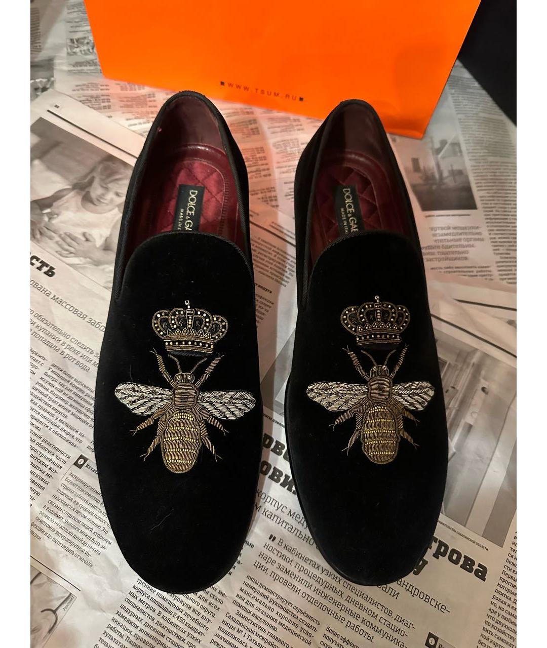 DOLCE&GABBANA Черные бархатные лоферы, фото 3