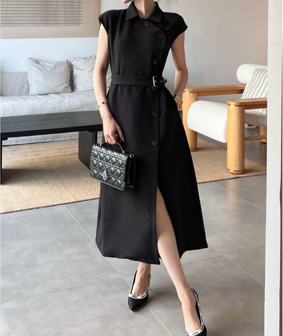 CHRISTIAN DIOR Черное шерстяное повседневное платье, фото 3
