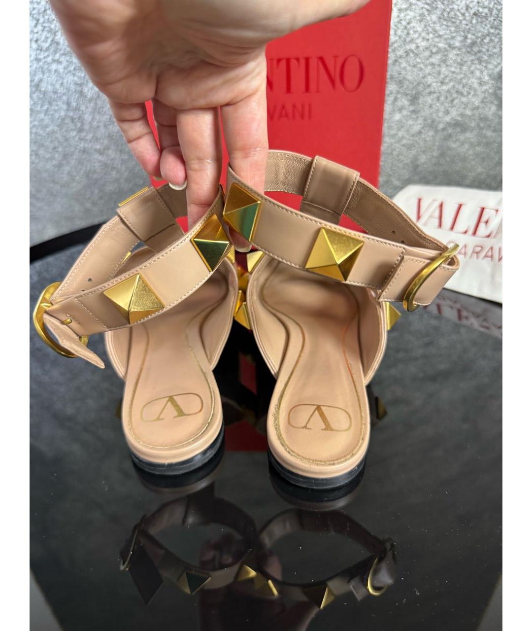 VALENTINO Бежевые кожаные мюли, фото 3