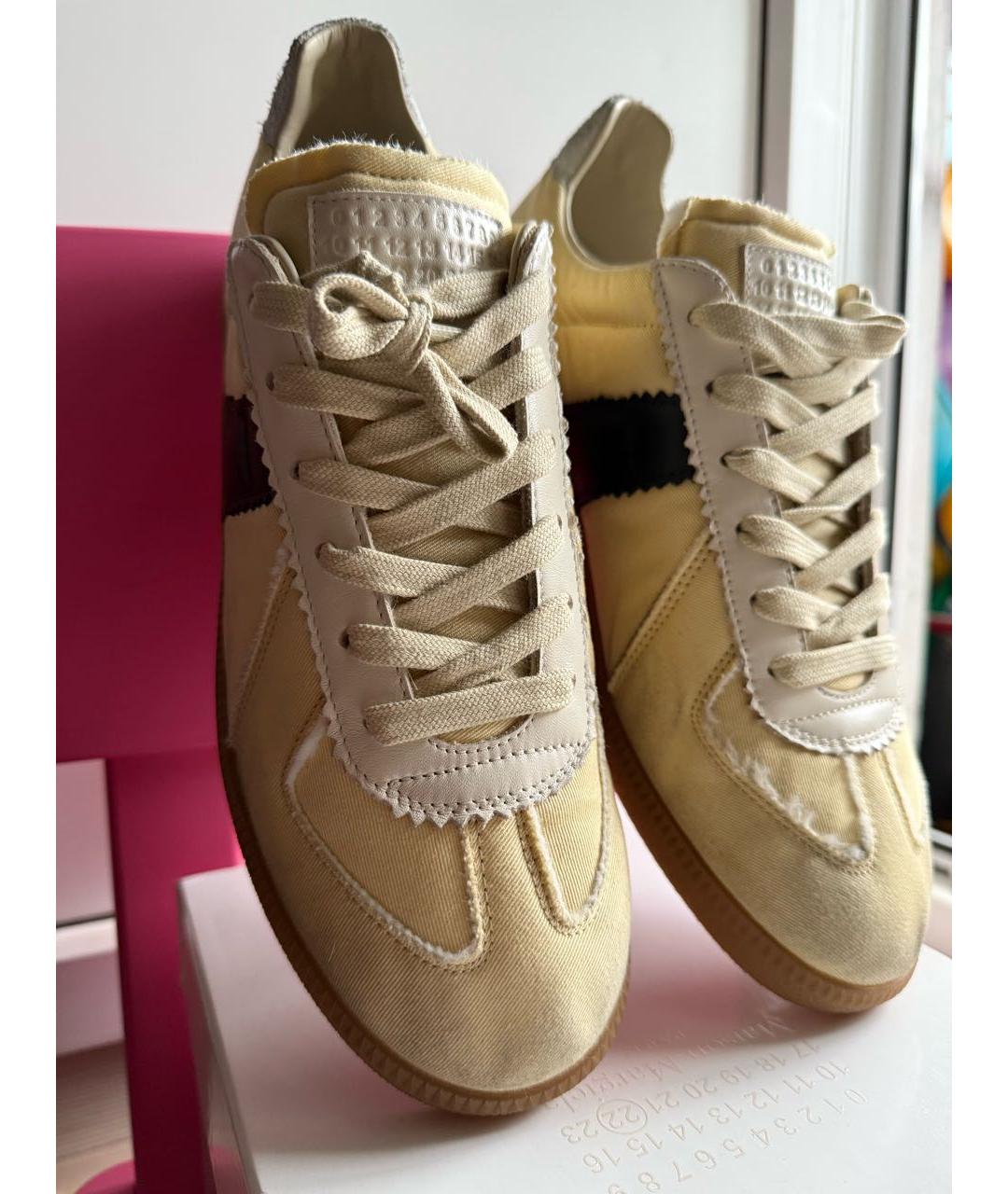 MAISON MARGIELA Бежевые текстильные низкие кроссовки / кеды, фото 8