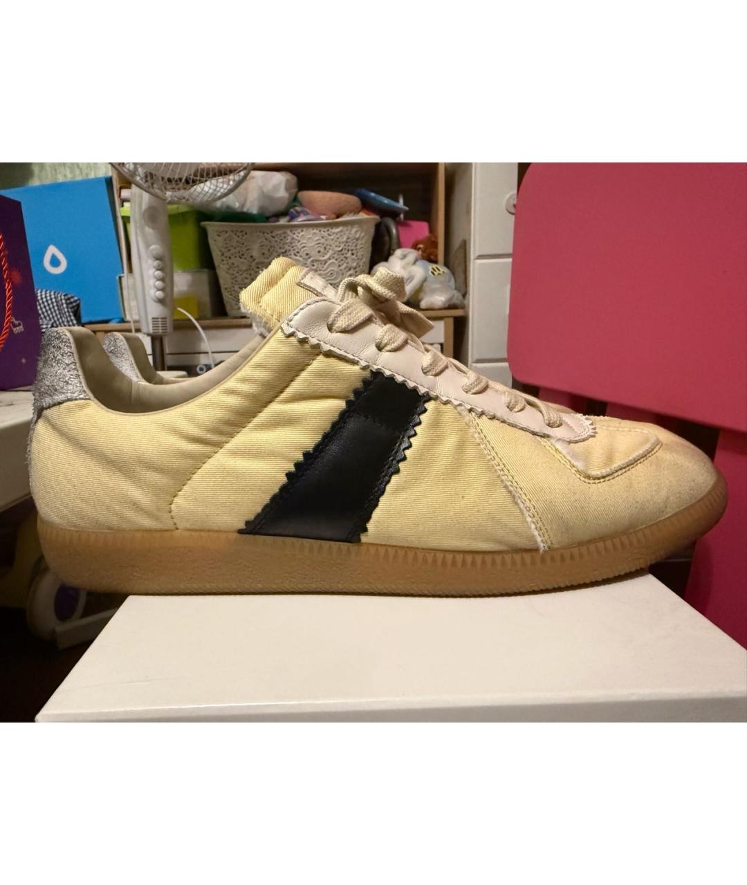 MAISON MARGIELA Бежевые текстильные низкие кроссовки / кеды, фото 9