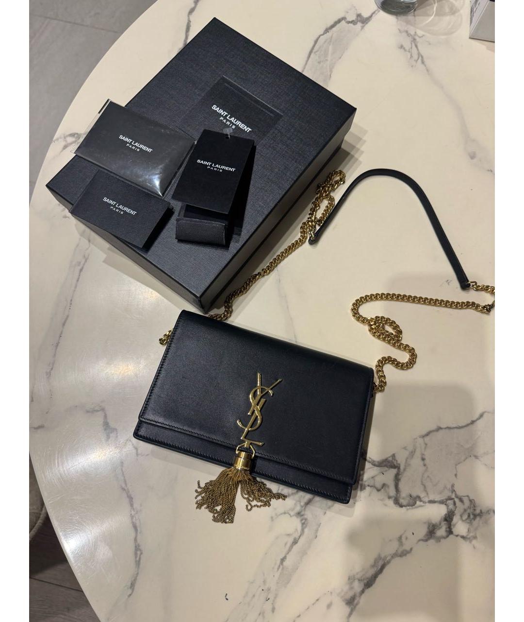 SAINT LAURENT Черная кожаная сумка через плечо, фото 3