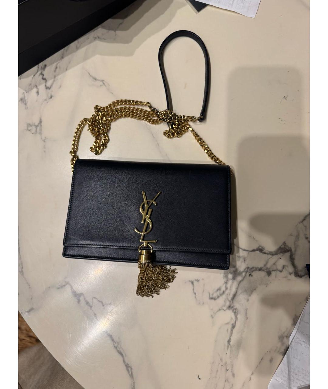 SAINT LAURENT Черная кожаная сумка через плечо, фото 2