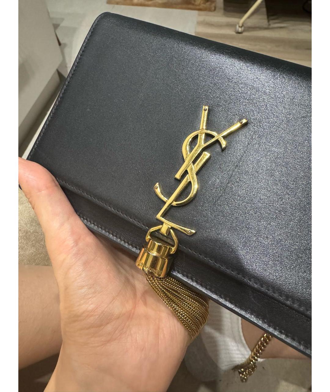 SAINT LAURENT Черная кожаная сумка через плечо, фото 8