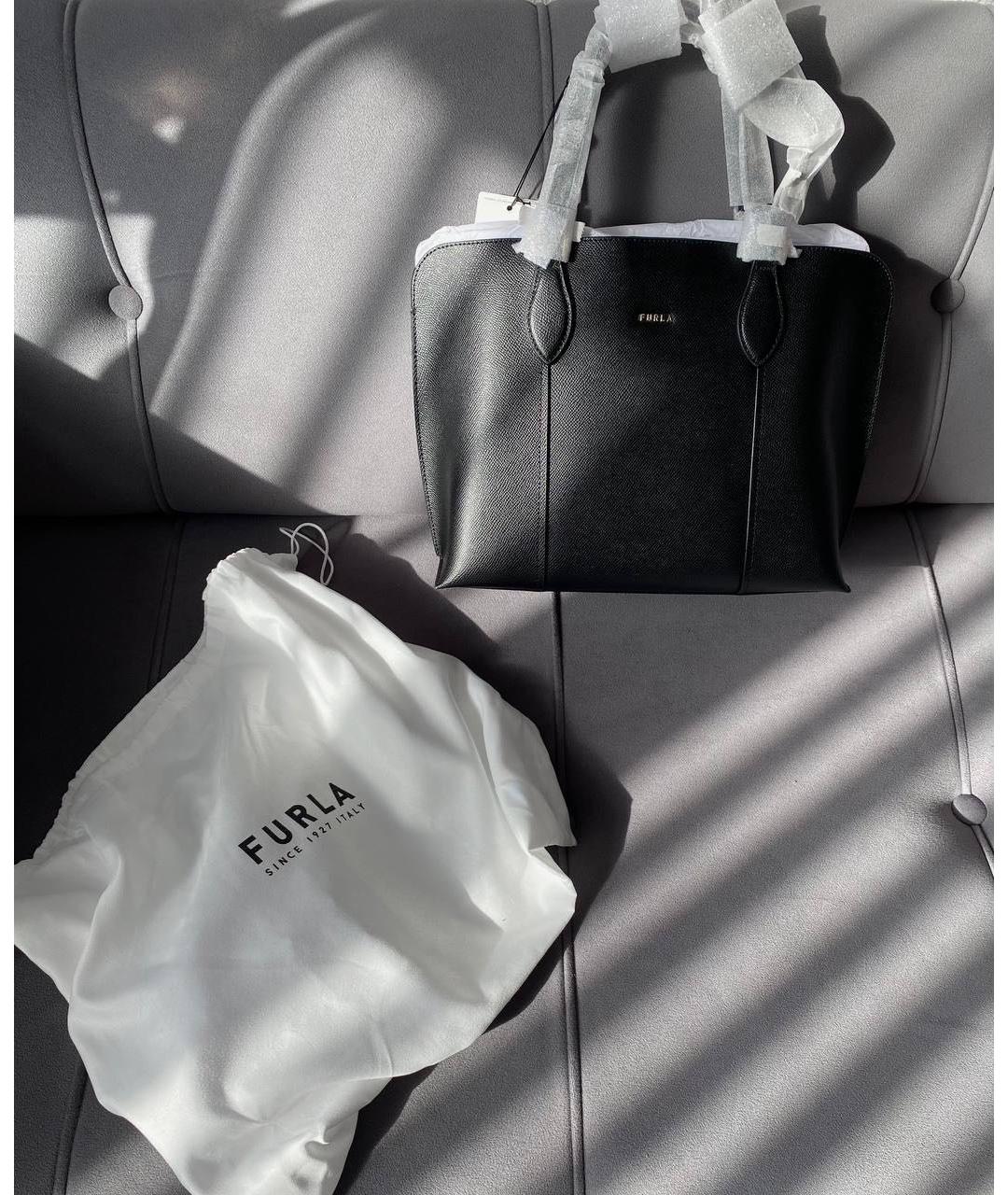 FURLA Черная кожаная сумка тоут, фото 7