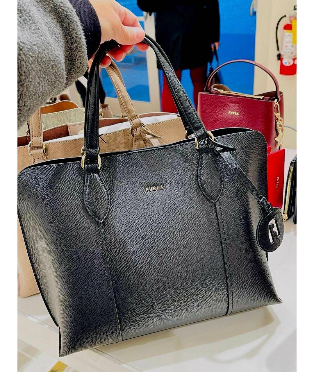 FURLA Черная кожаная сумка тоут, фото 2