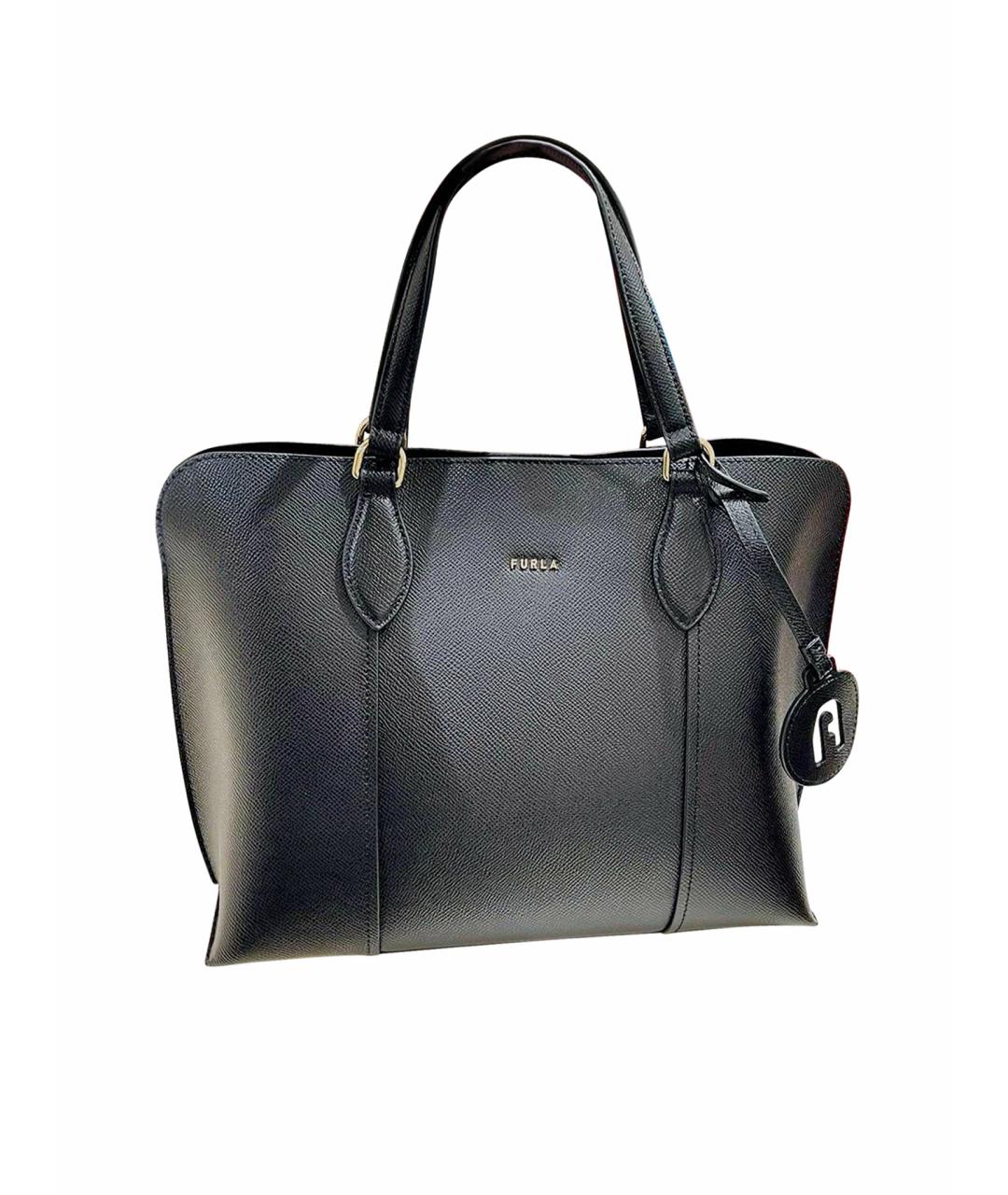 FURLA Черная кожаная сумка тоут, фото 1