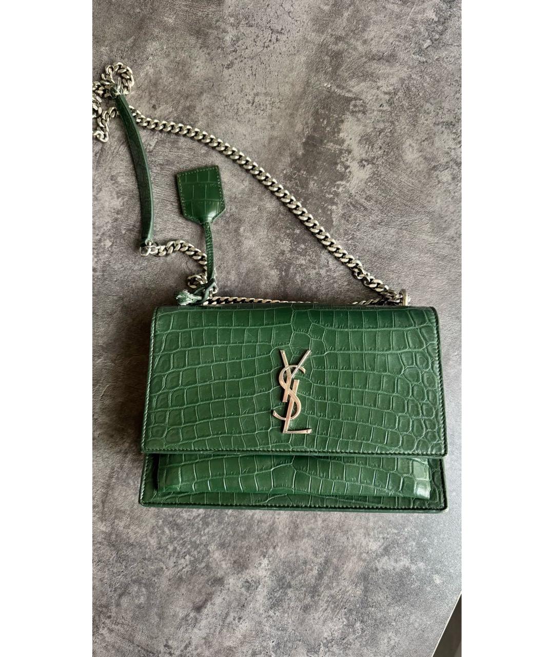 SAINT LAURENT Зеленая кожаная сумка через плечо, фото 4