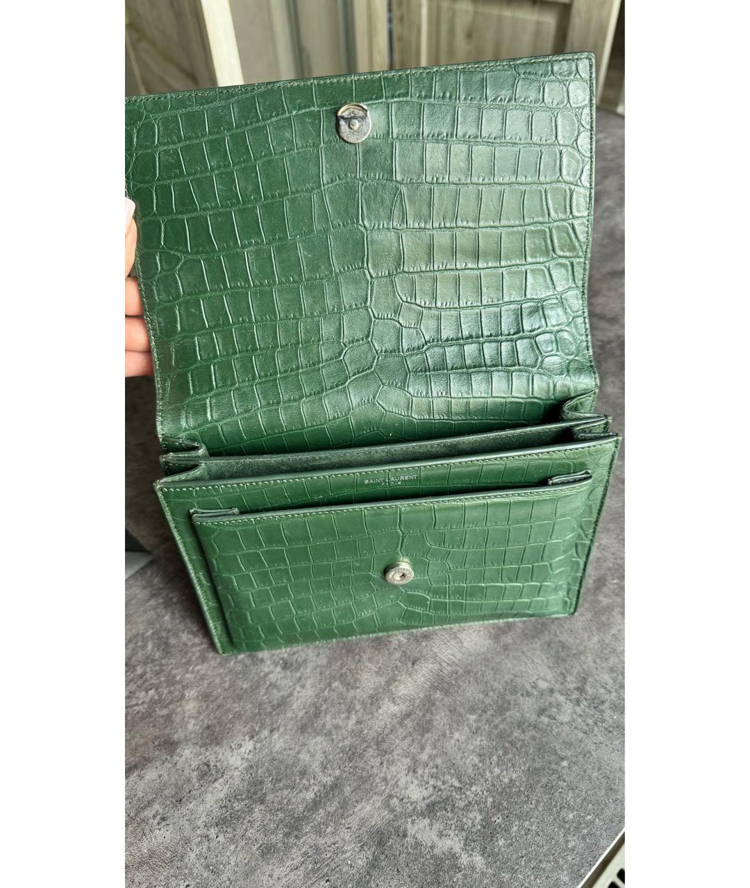 SAINT LAURENT Зеленая кожаная сумка через плечо, фото 2