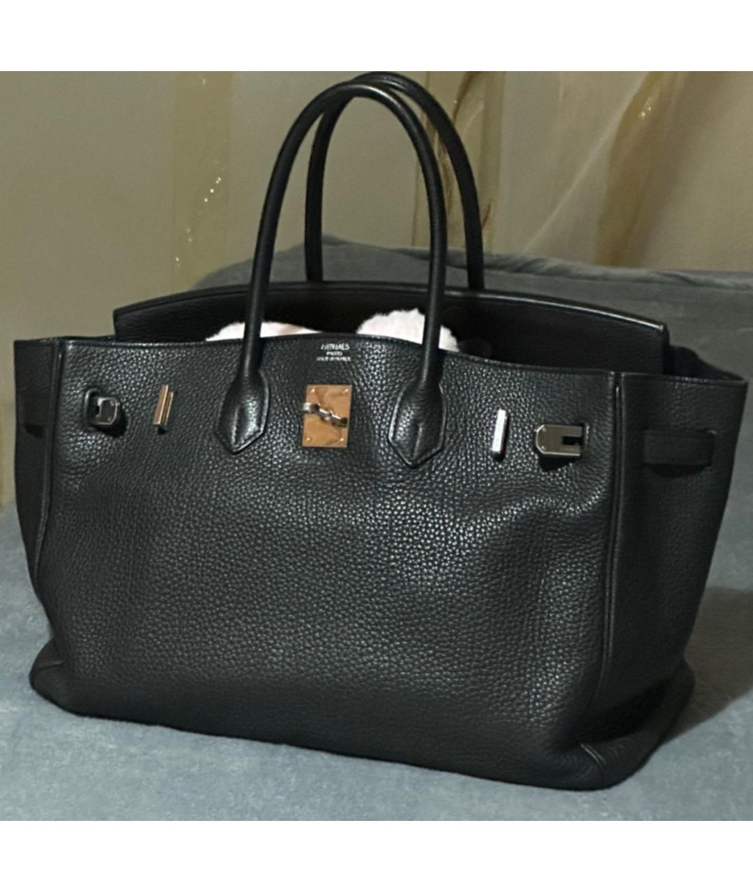 HERMES Черная кожаная сумка тоут, фото 2