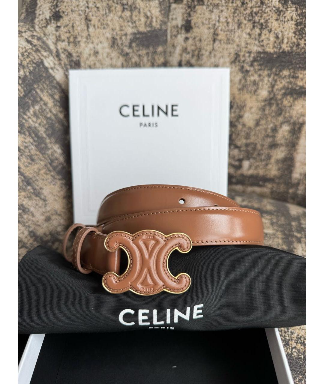 CELINE Коричневый кожаный ремень, фото 4