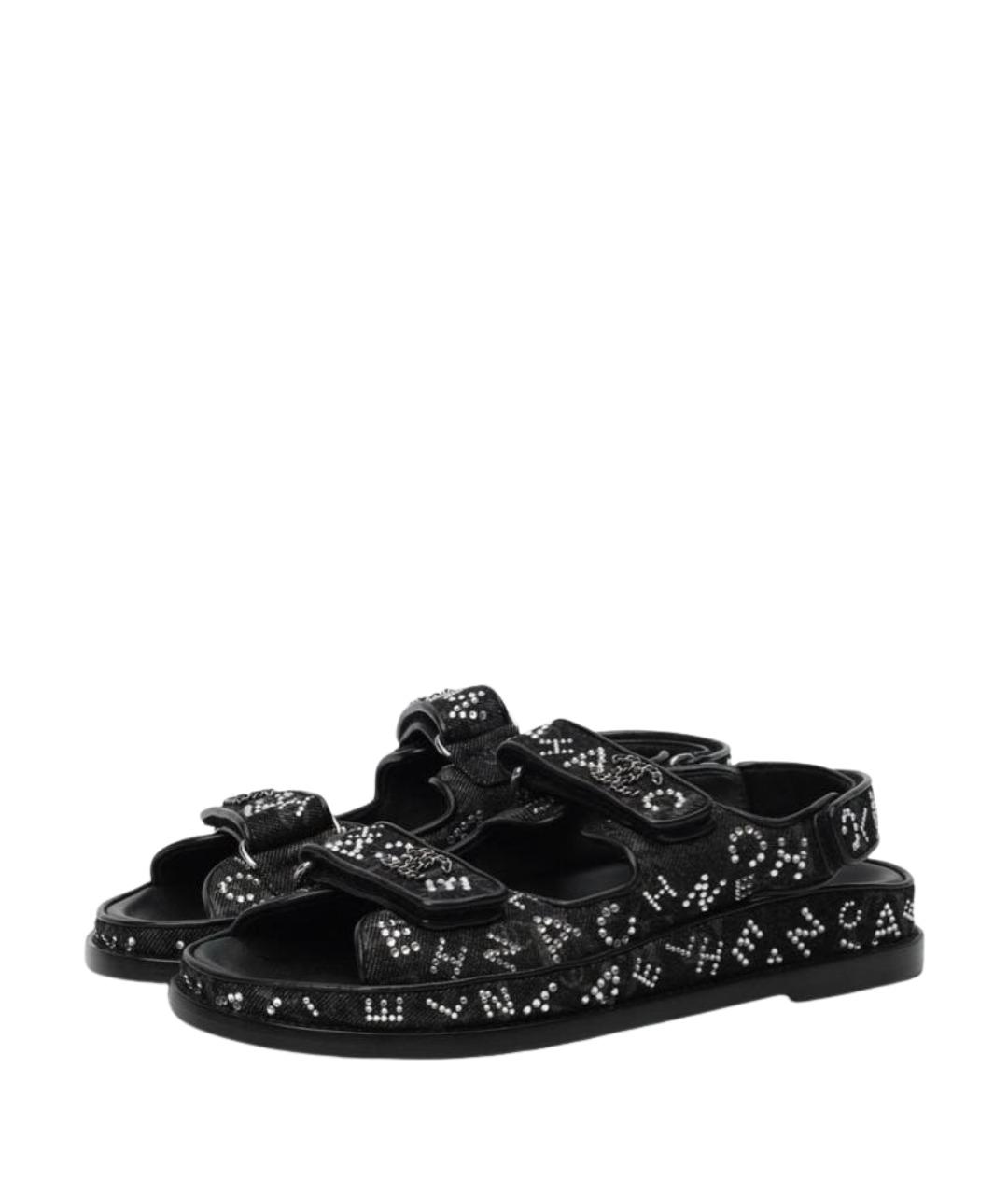 CHANEL Черные текстильные сандалии, фото 1