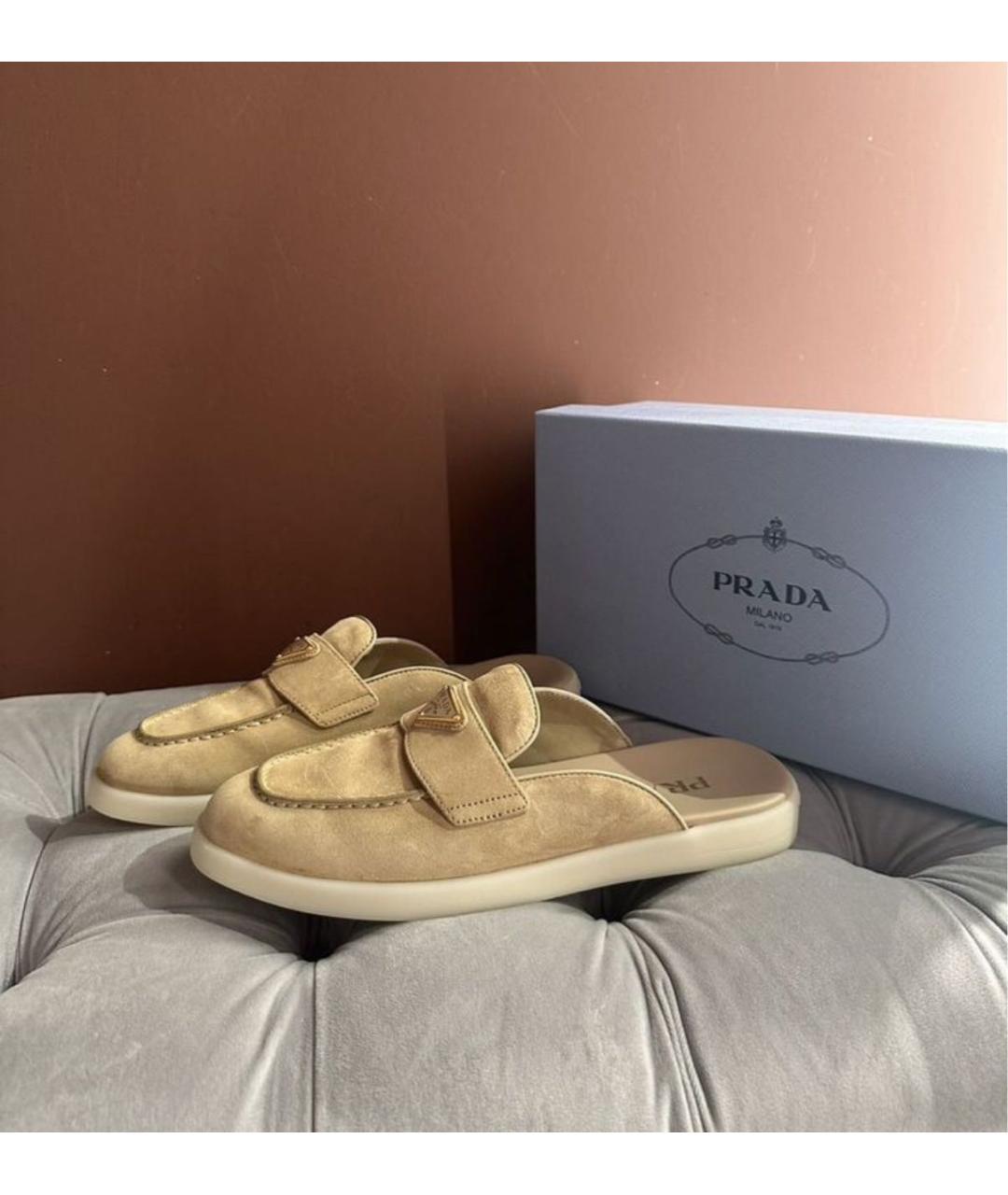 PRADA Бежевые замшевые мюли, фото 6
