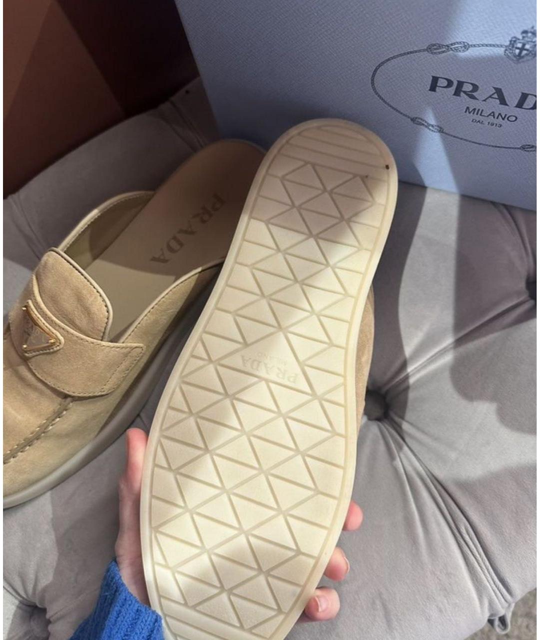 PRADA Бежевые замшевые мюли, фото 4