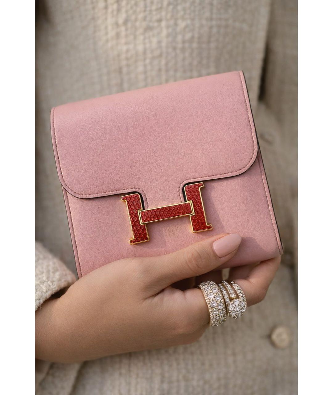 HERMES Розовый кожаный кошелек, фото 8