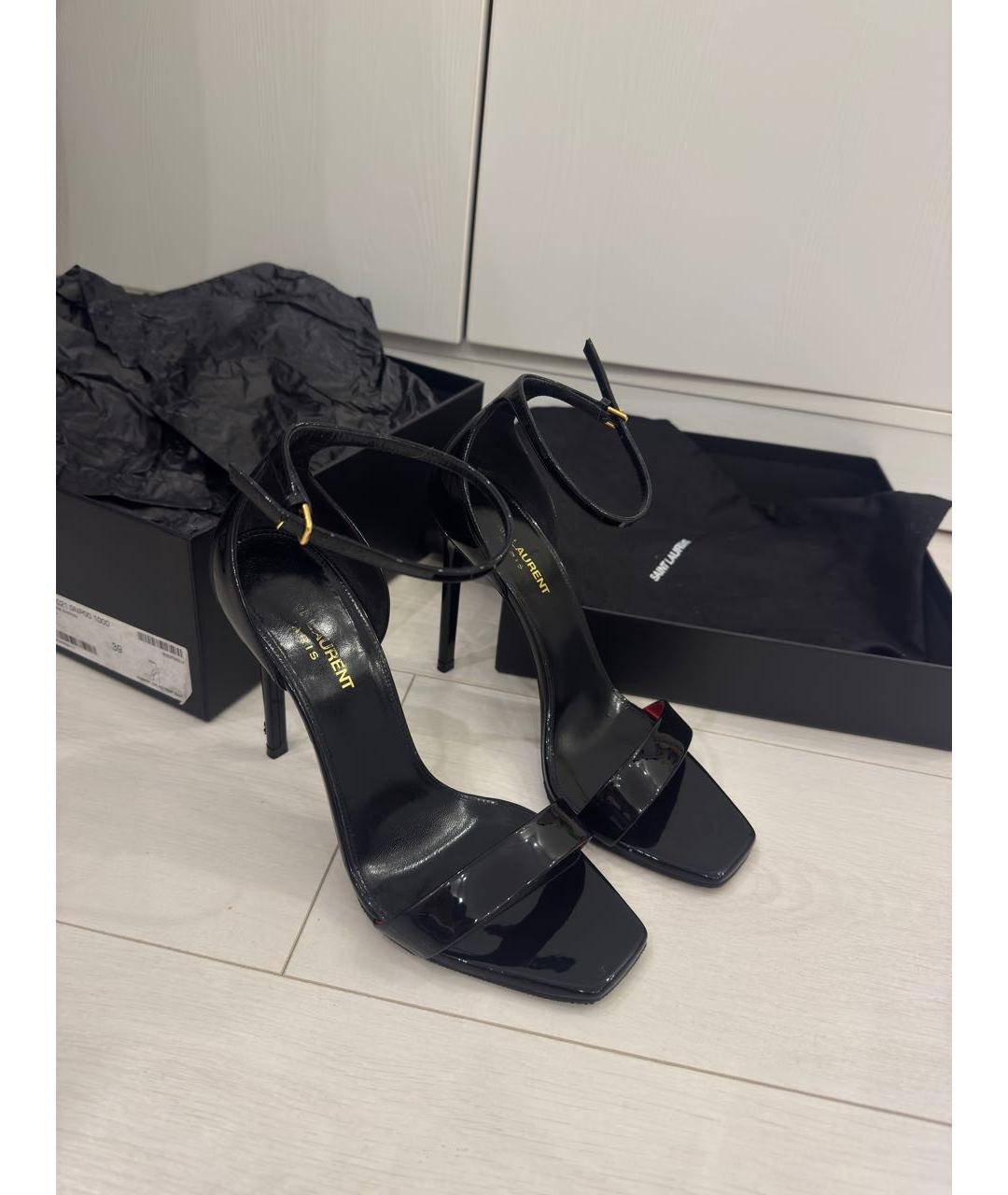 SAINT LAURENT Черные кожаные босоножки, фото 6