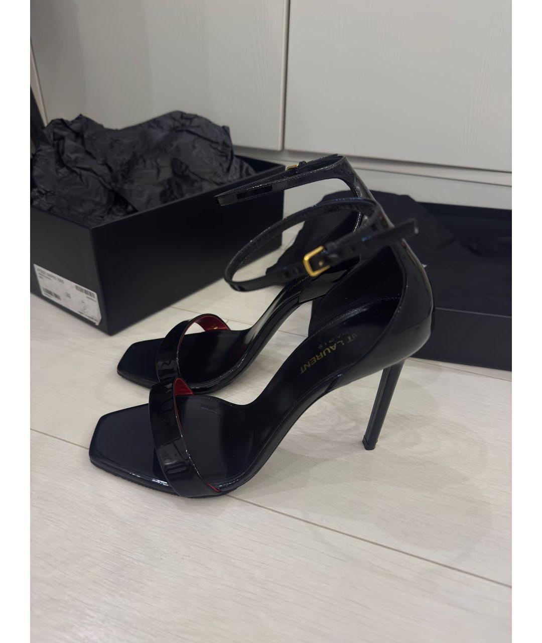 SAINT LAURENT Черные кожаные босоножки, фото 5