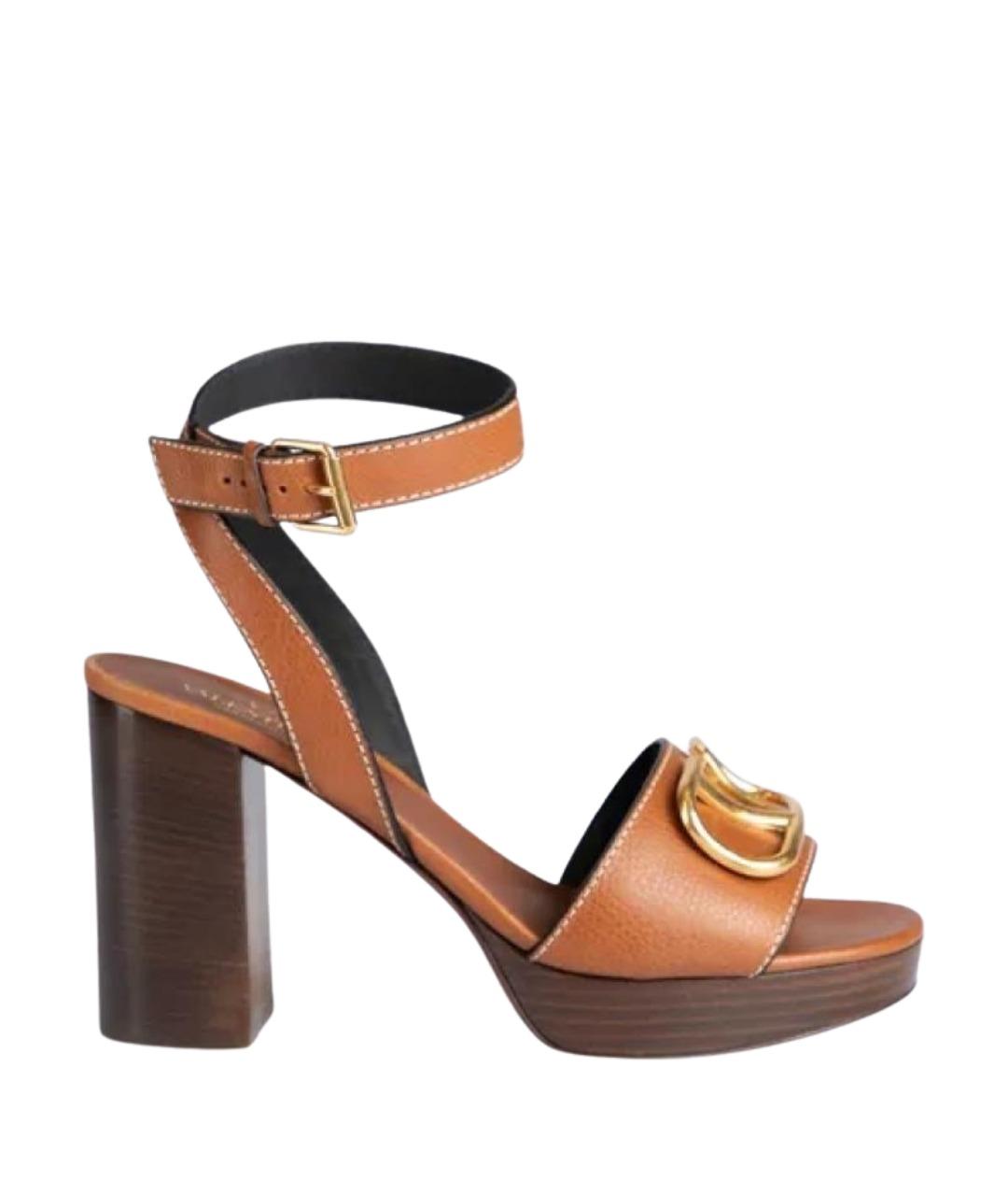 VALENTINO Коричневые кожаные босоножки, фото 1