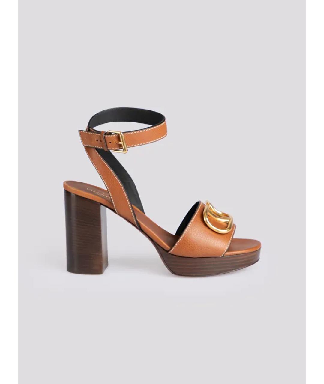 VALENTINO Коричневые кожаные босоножки, фото 5