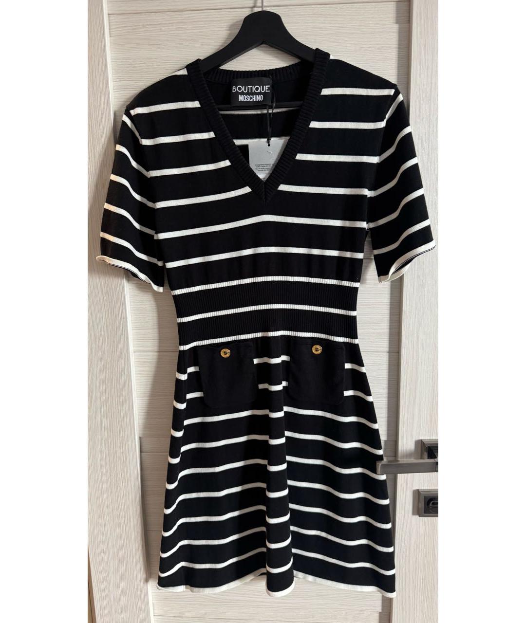 BOUTIQUE MOSCHINO Черное хлопковое повседневное платье, фото 9