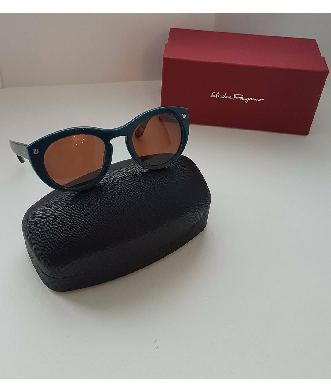 FERRAGAMO Синие пластиковые солнцезащитные очки, фото 4