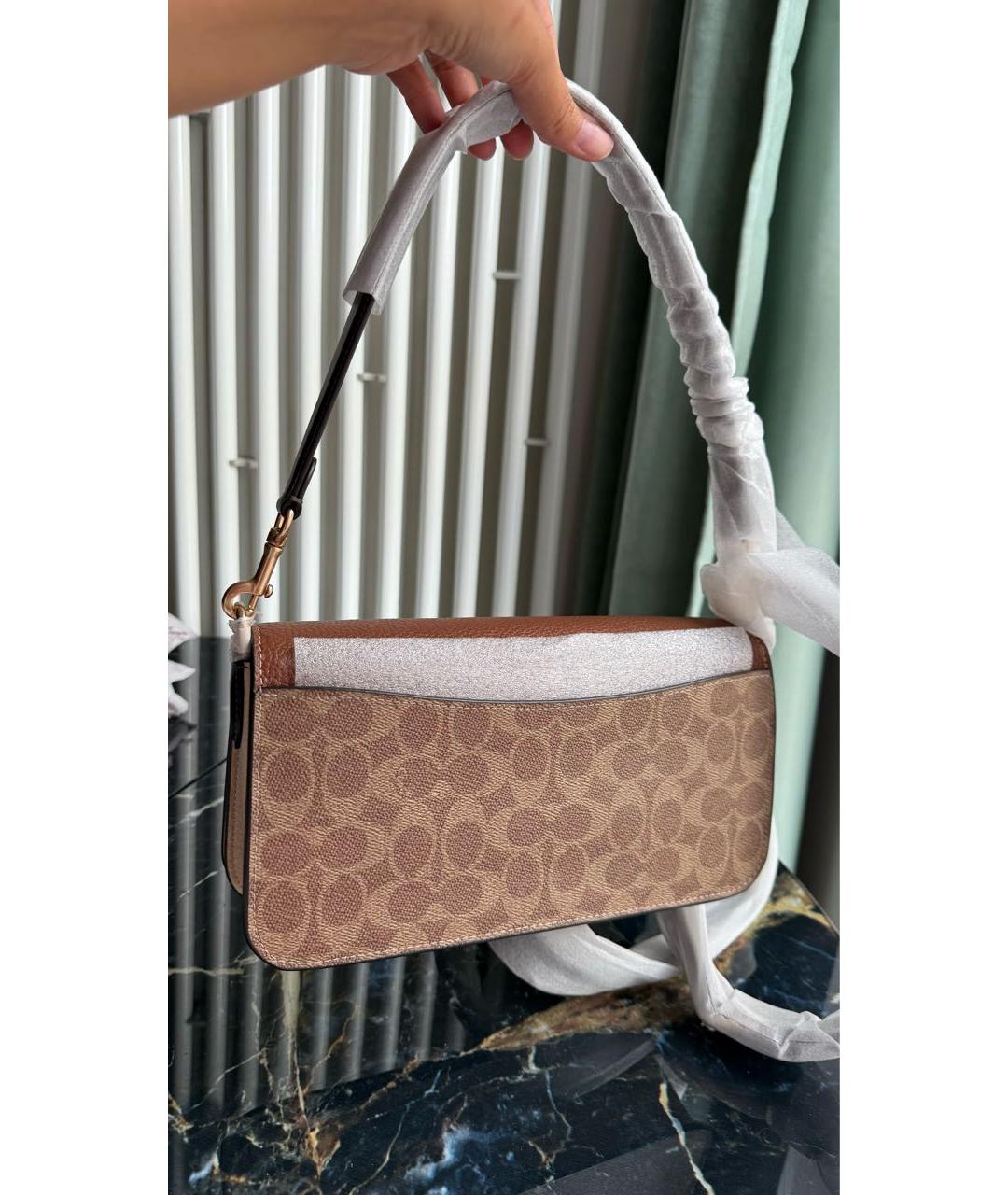 COACH Коричневая кожаная сумка с короткими ручками, фото 4