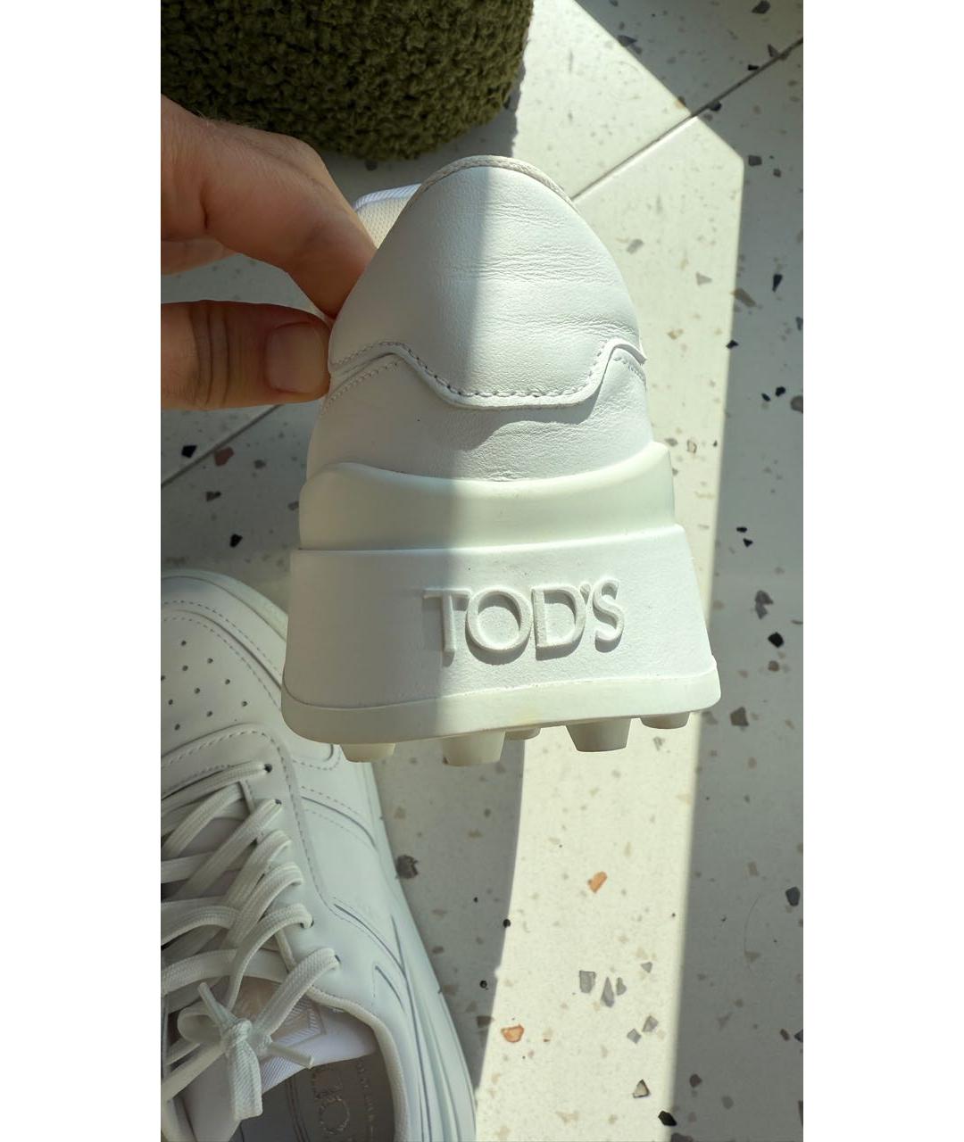 TOD'S Белые кожаные низкие кроссовки / кеды, фото 4
