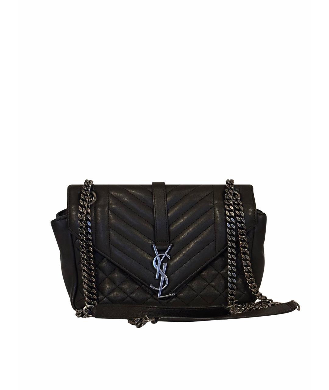 SAINT LAURENT Антрацитовая кожаная сумка через плечо, фото 1