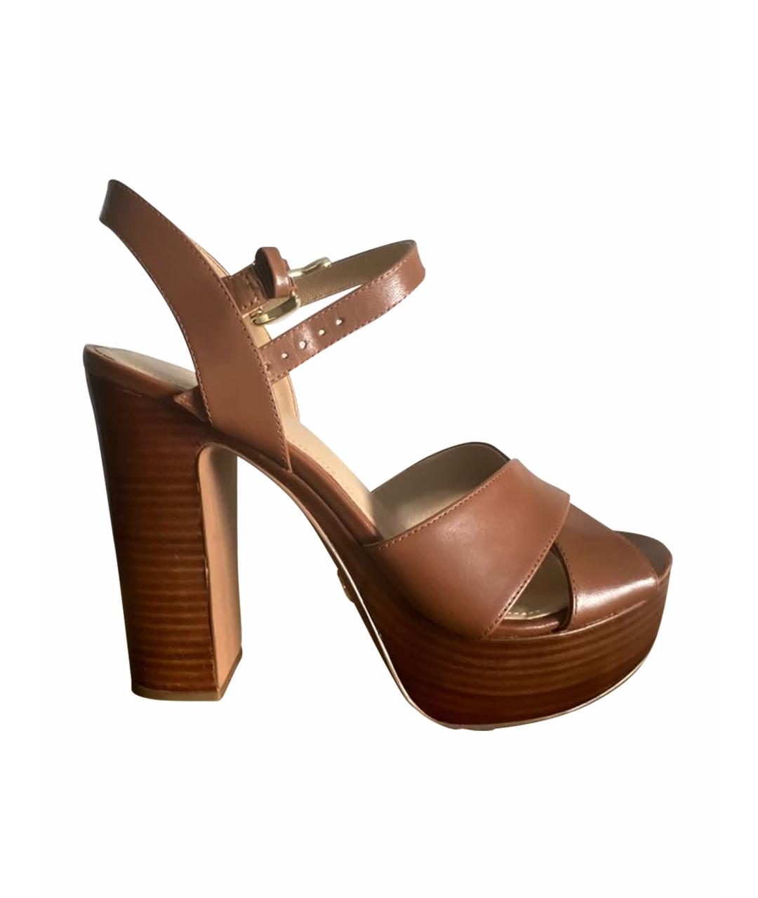 MICHAEL KORS Коричневые кожаные босоножки, фото 1