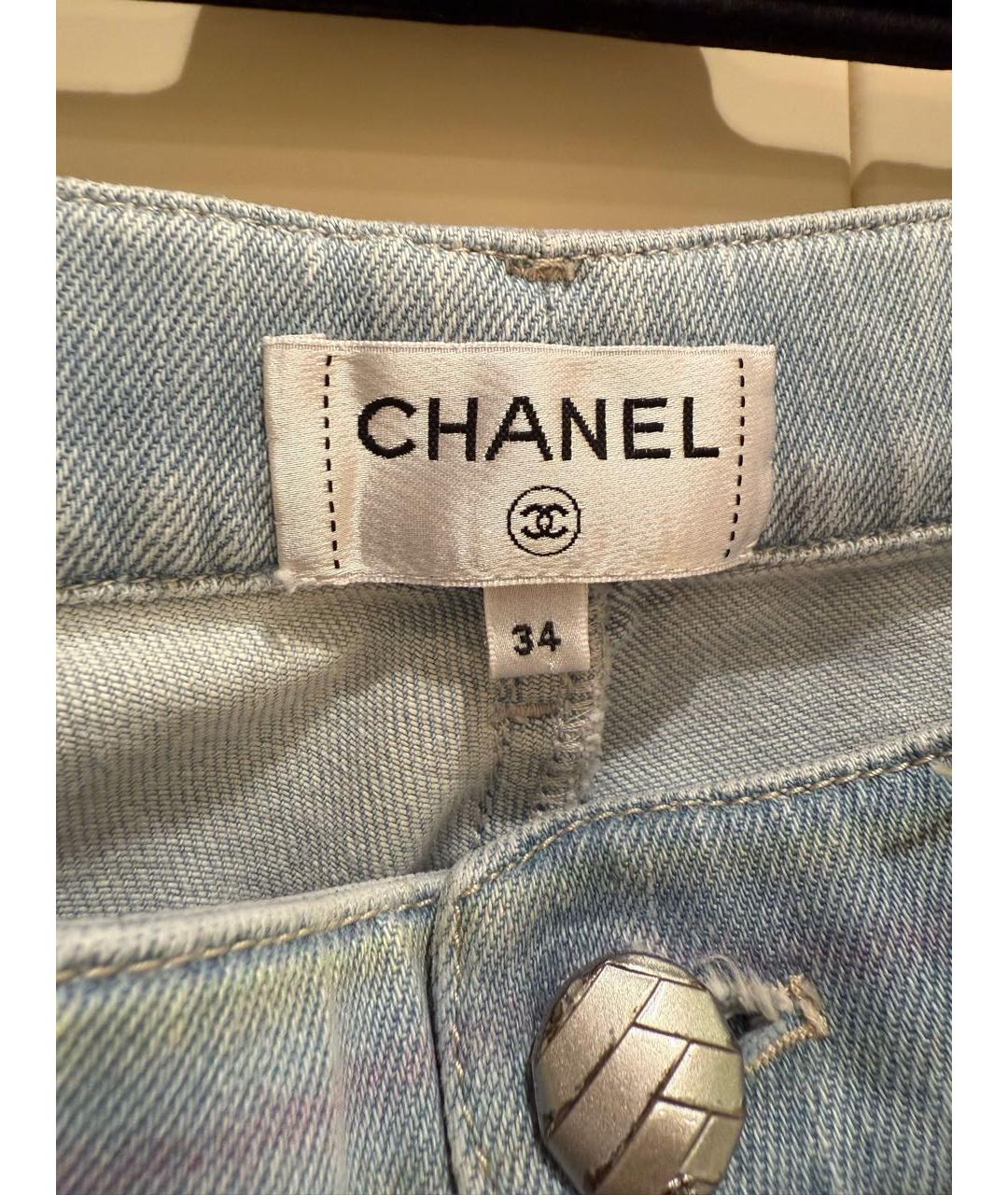 CHANEL Голубые хлопко-эластановые прямые джинсы, фото 4