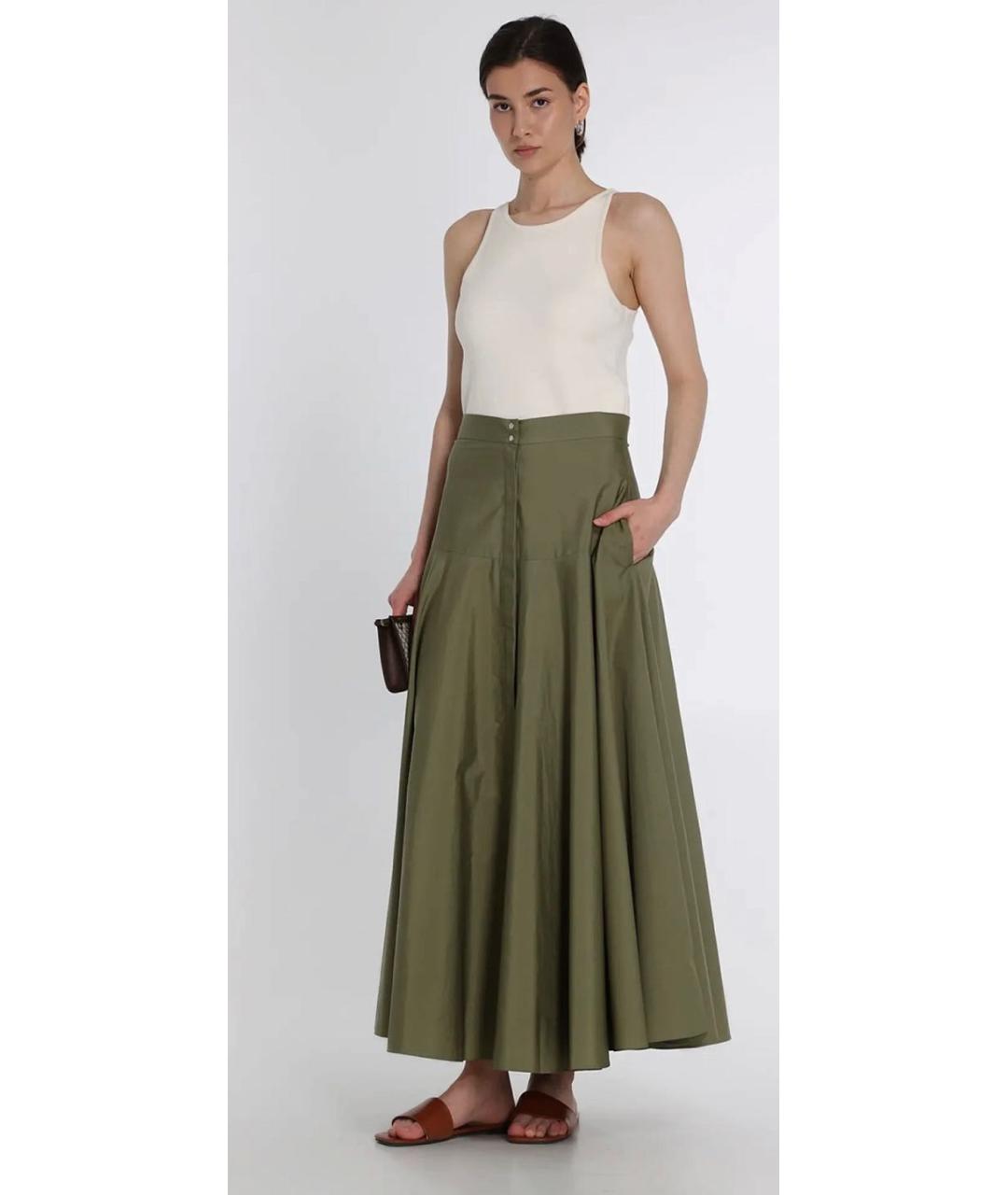 MAX MARA STUDIO Хаки хлопковая юбка макси, фото 6