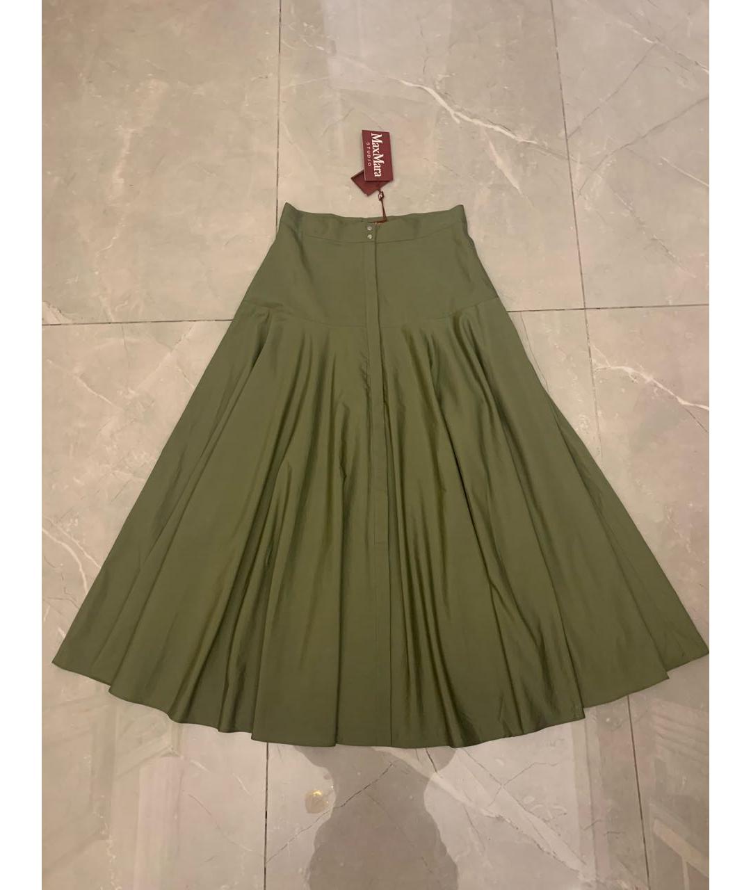 MAX MARA STUDIO Хаки хлопковая юбка макси, фото 2