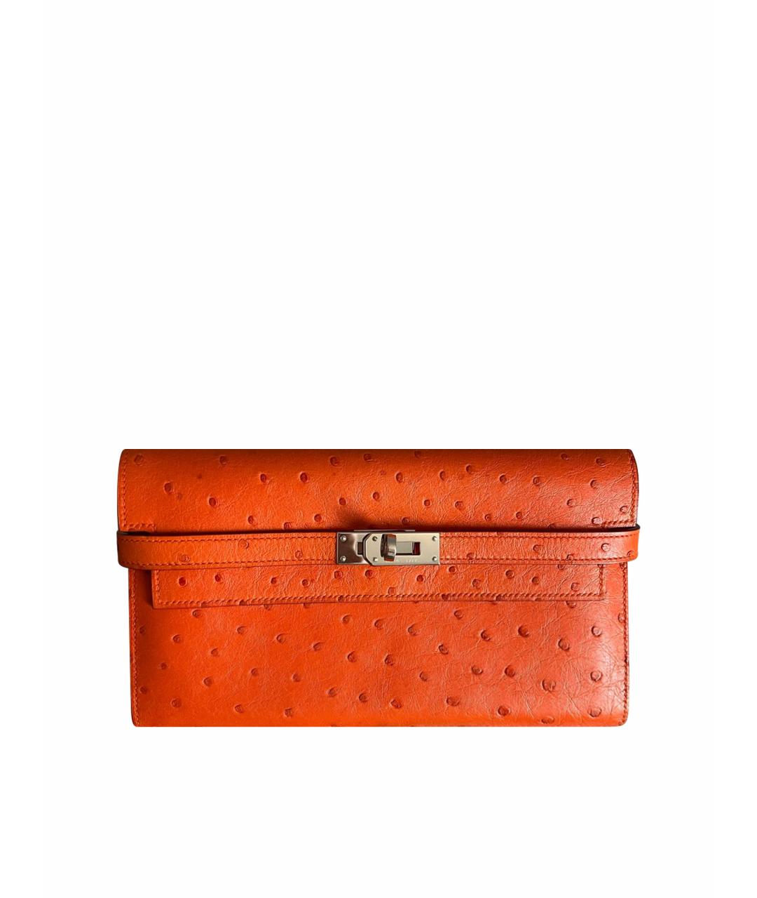 HERMES Оранжевый кошелек из экзотической кожи, фото 1