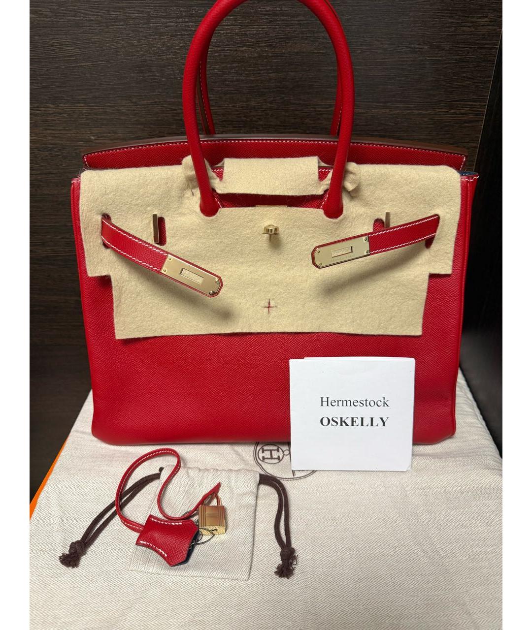 HERMES Красная кожаная сумка тоут, фото 2