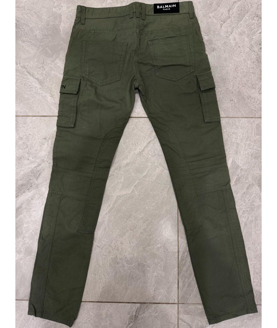BALMAIN Зеленые хлопко-эластановые прямые джинсы, фото 2