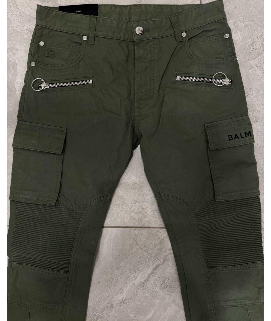 BALMAIN Зеленые хлопко-эластановые прямые джинсы, фото 5