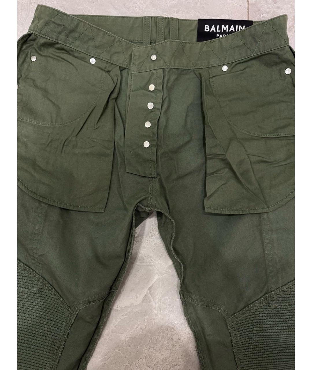 BALMAIN Зеленые хлопко-эластановые прямые джинсы, фото 3