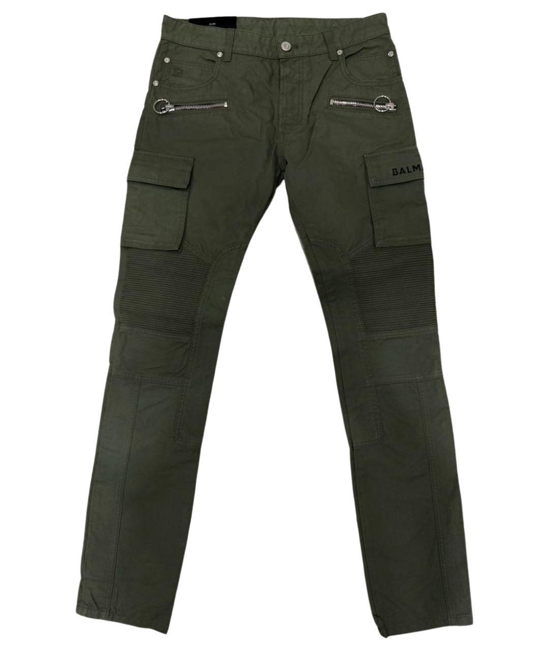BALMAIN Зеленые хлопко-эластановые прямые джинсы, фото 1