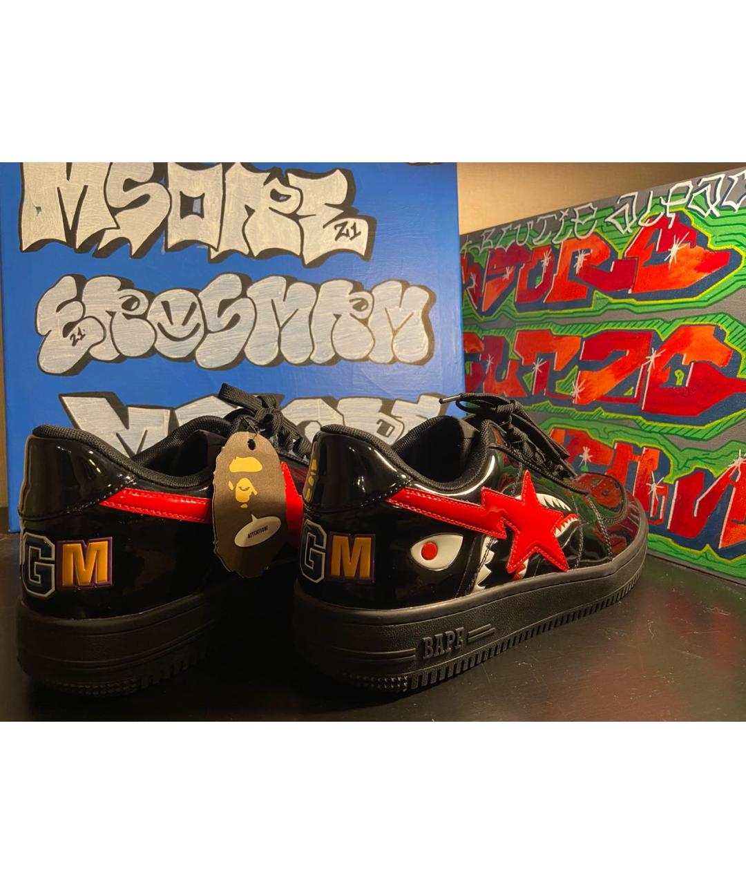 A BATHING APE Черные низкие кроссовки / кеды из лакированной кожи, фото 2