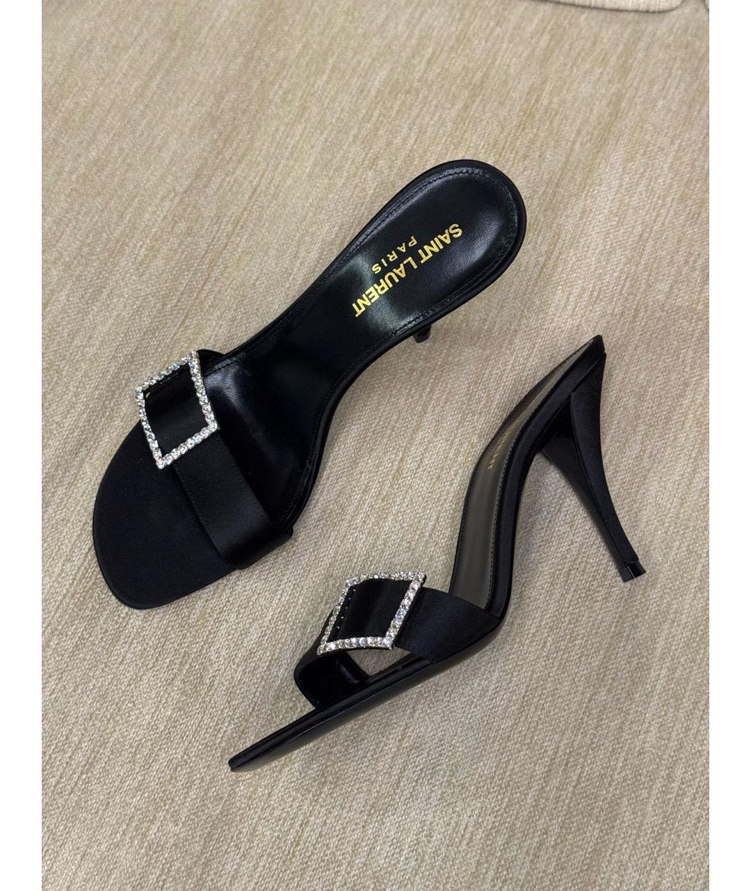 SAINT LAURENT Черные текстильные мюли, фото 2