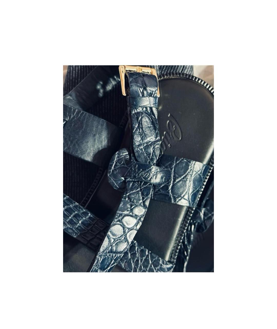 BRIONI Темно-синие сандалии из экзотической кожи, фото 5