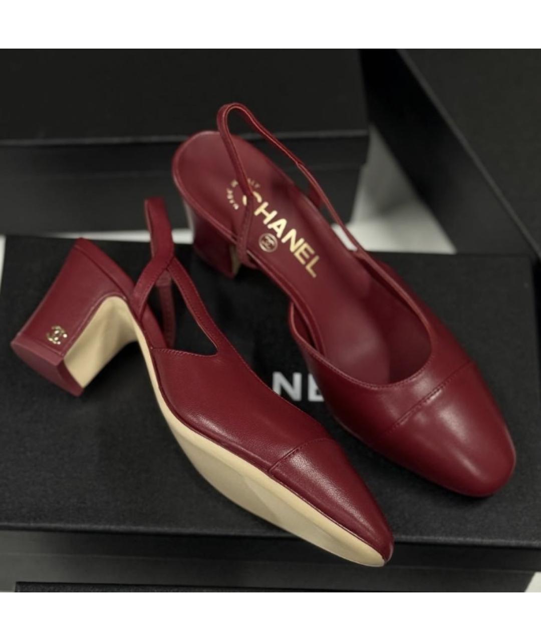CHANEL Бордовые кожаные босоножки, фото 7