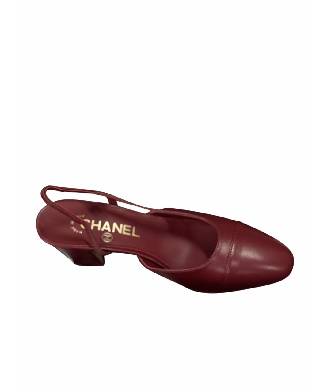 CHANEL Бордовые кожаные босоножки, фото 1