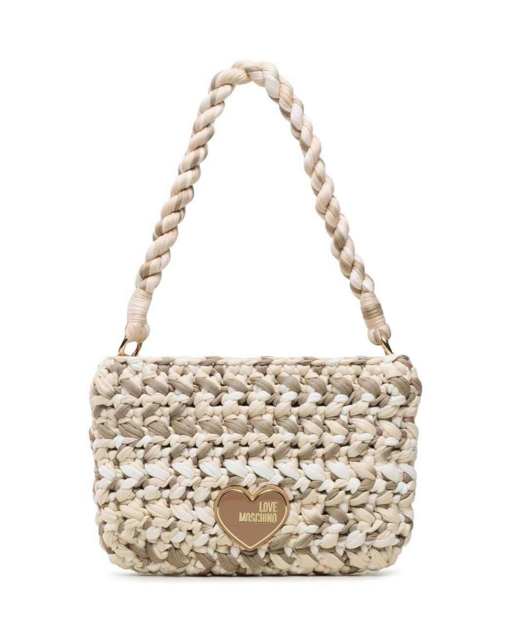 LOVE MOSCHINO Бежевая тканевая сумка с короткими ручками, фото 1