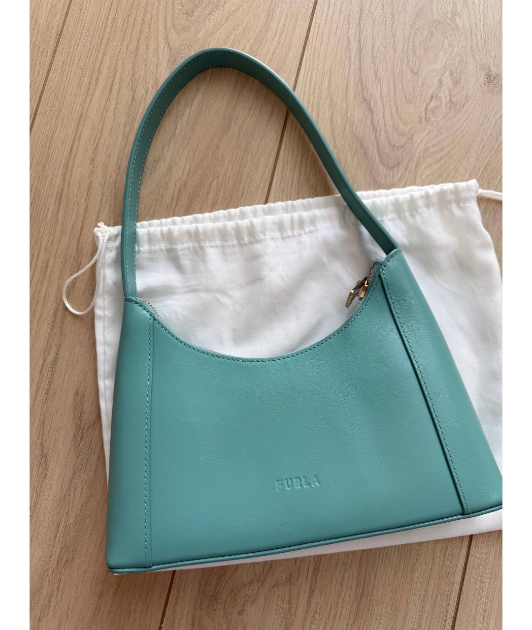 FURLA Бирюзовая кожаная сумка с короткими ручками, фото 3