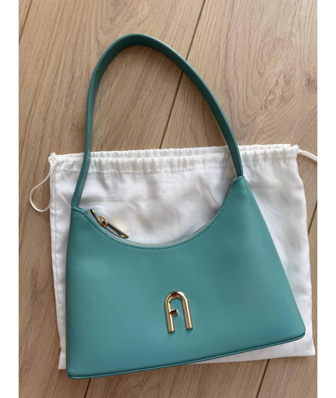 FURLA Бирюзовая кожаная сумка с короткими ручками, фото 2