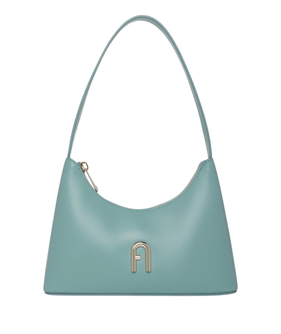 FURLA Бирюзовая кожаная сумка с короткими ручками, фото 1