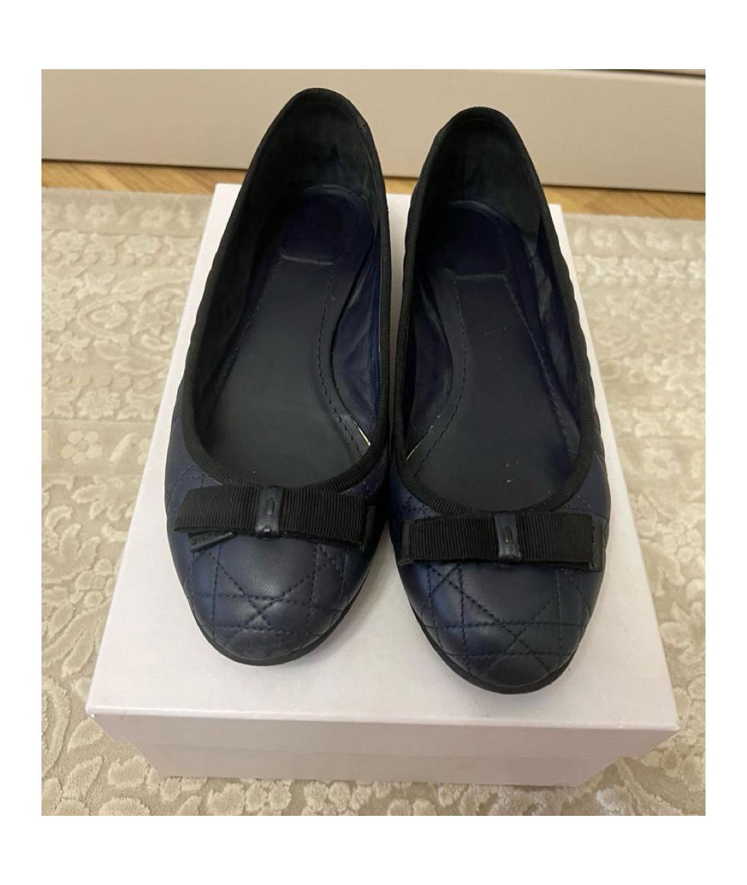 CHRISTIAN DIOR Темно-синие кожаные балетки, фото 3