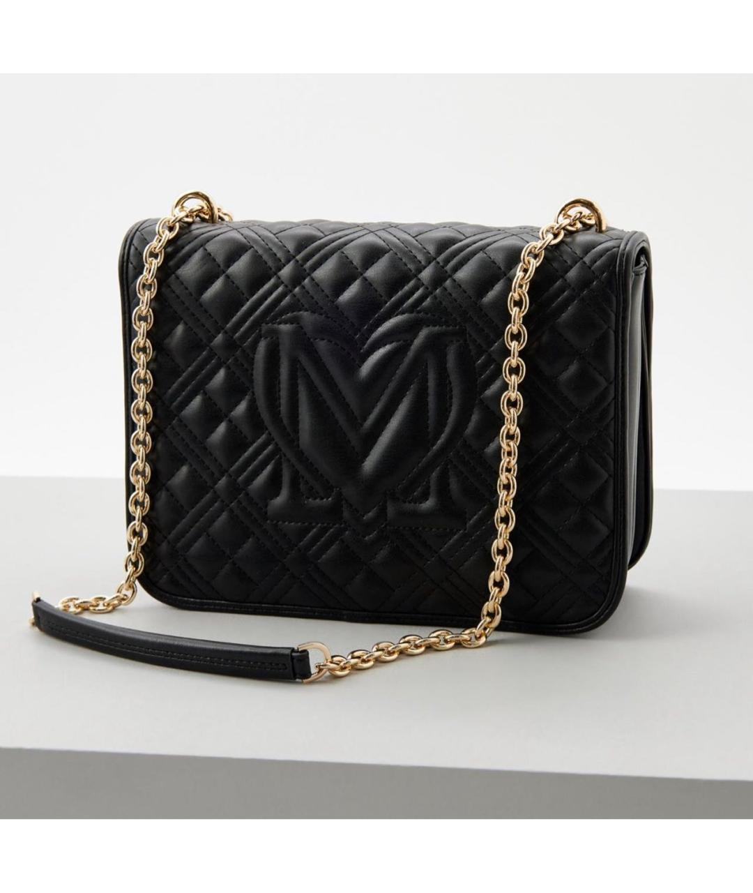 LOVE MOSCHINO Черная кожаная сумка через плечо, фото 2