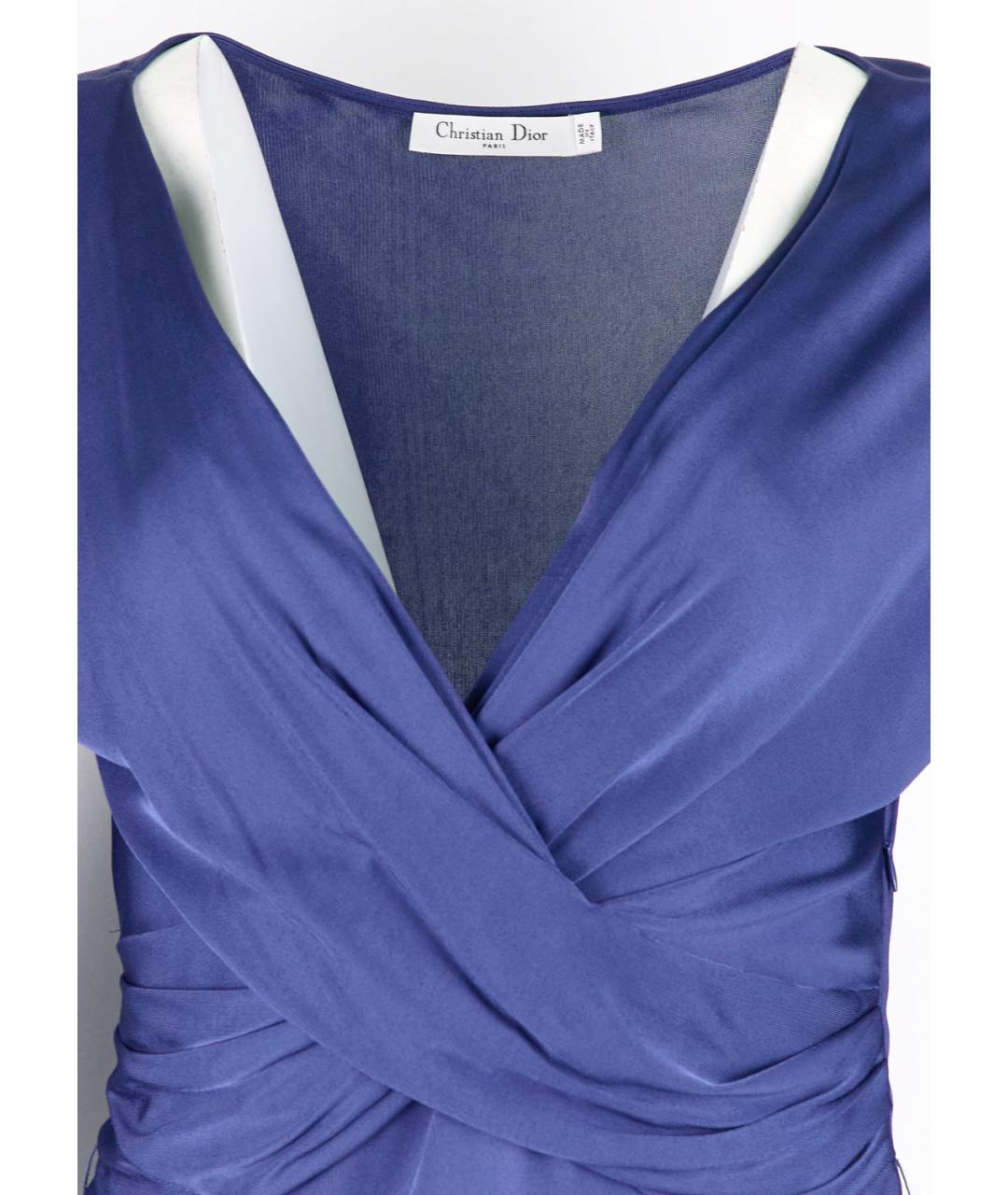 CHRISTIAN DIOR Синее вискозное коктейльное платье, фото 4